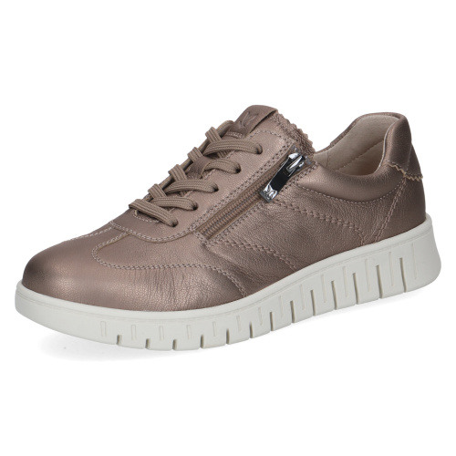 Caprice Δερμάτινα Ανατομικά Sneakers με Φερμουάρ & Metallic Λάμψη – Taupe / Μπεζ